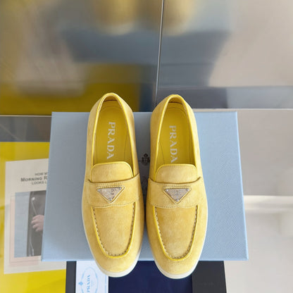 PRADA Pra Yellow Suede Leather Loafers 25mm Rubber Sole