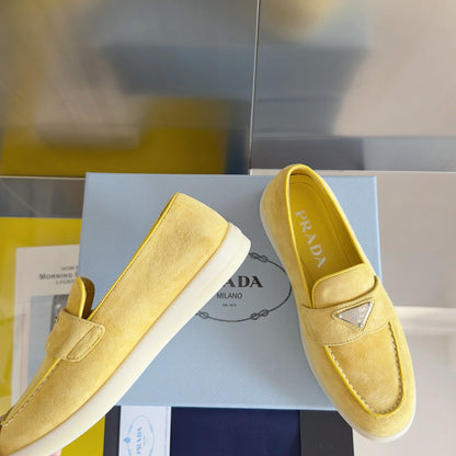PRADA Pra Yellow Suede Leather Loafers 25mm Rubber Sole