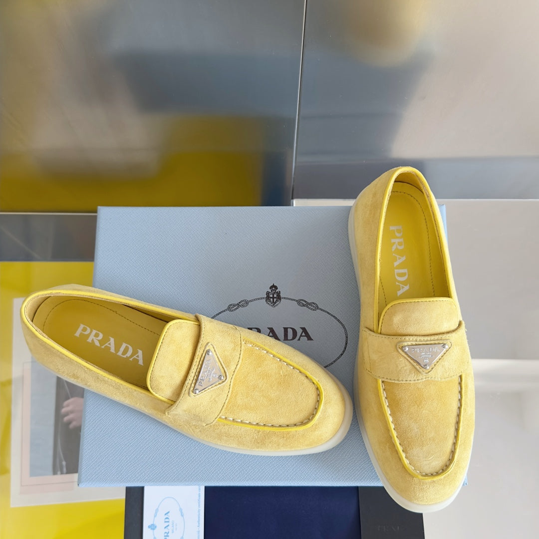 PRADA Pra Yellow Suede Leather Loafers 25mm Rubber Sole
