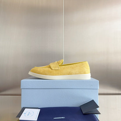 PRADA Pra Yellow Suede Leather Loafers 25mm Rubber Sole