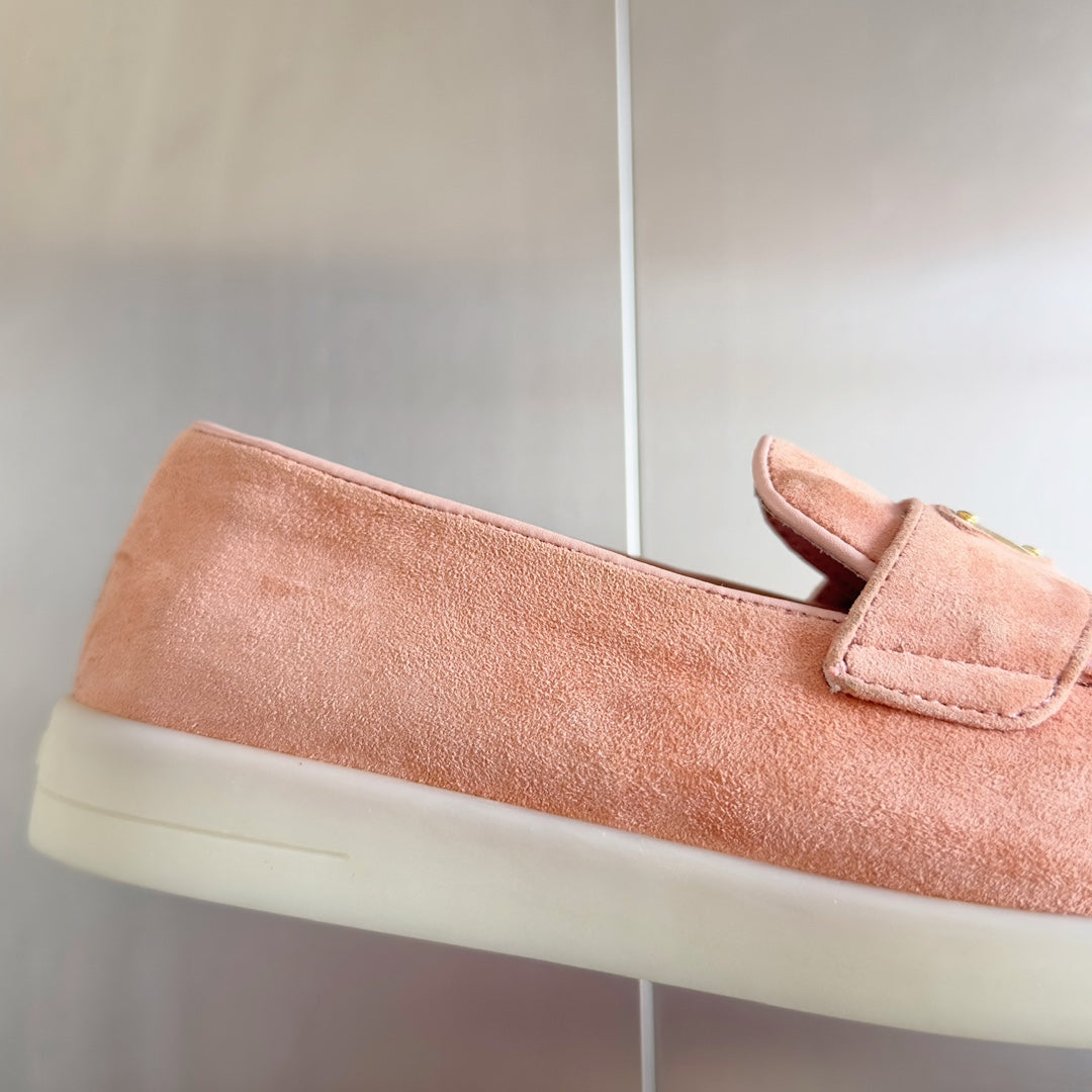 PRADA Pra Pink Suede Leather Loafers 25mm Rubber Sole