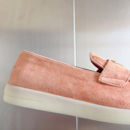PRADA Pra Pink Suede Leather Loafers 25mm Rubber Sole