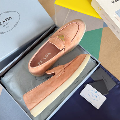 PRADA Pra Pink Suede Leather Loafers 25mm Rubber Sole