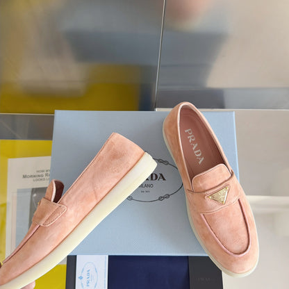 PRADA Pra Pink Suede Leather Loafers 25mm Rubber Sole