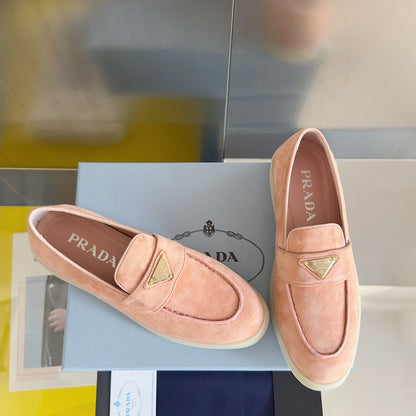 PRADA Pra Pink Suede Leather Loafers 25mm Rubber Sole