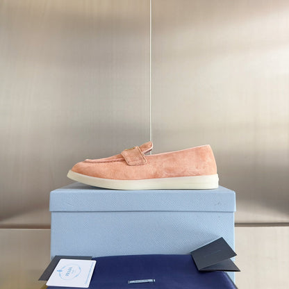PRADA Pra Pink Suede Leather Loafers 25mm Rubber Sole