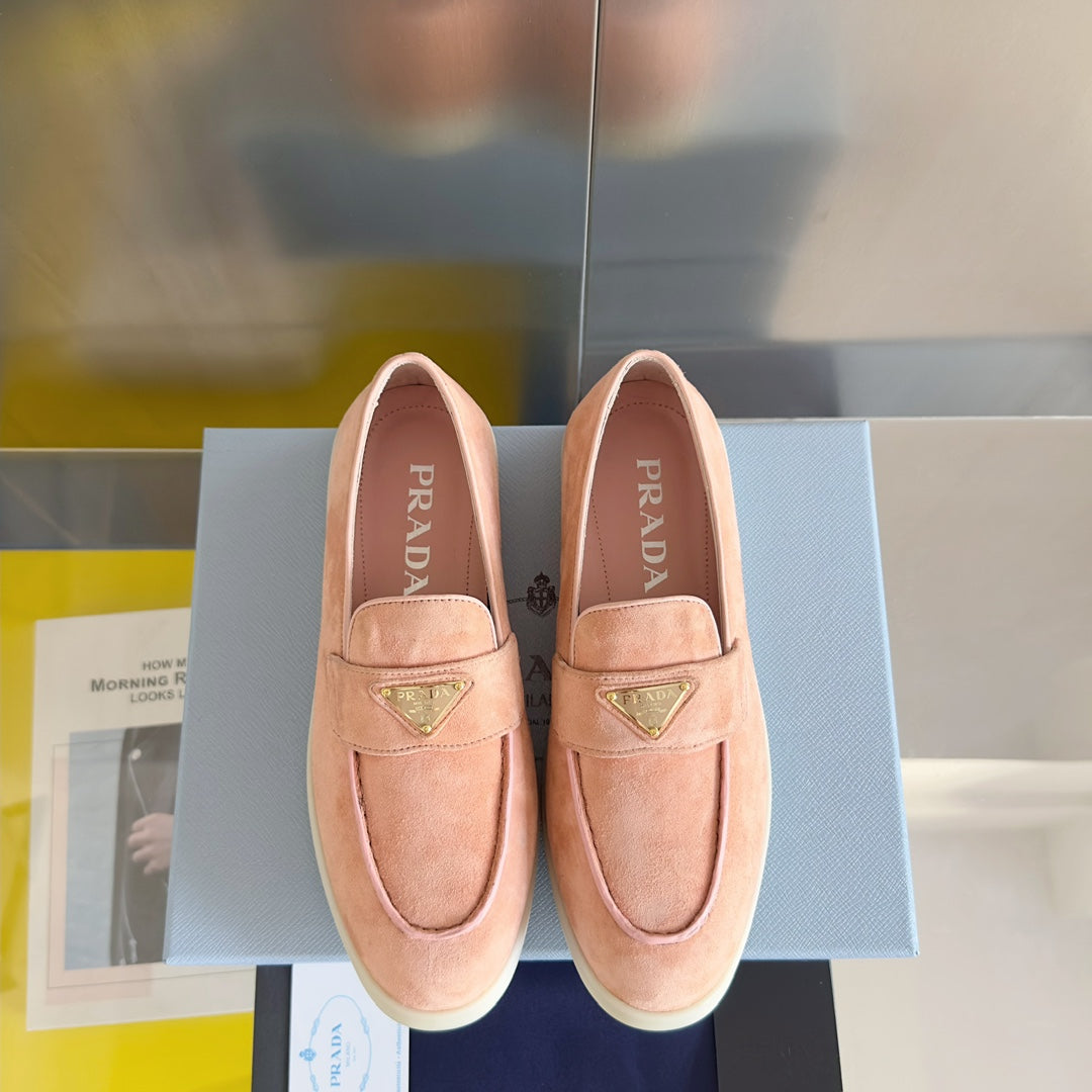 PRADA Pra Pink Suede Leather Loafers 25mm Rubber Sole
