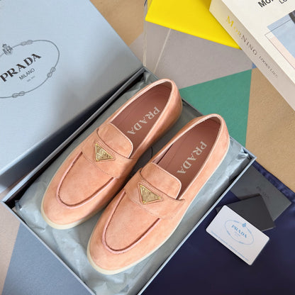PRADA Pra Pink Suede Leather Loafers 25mm Rubber Sole