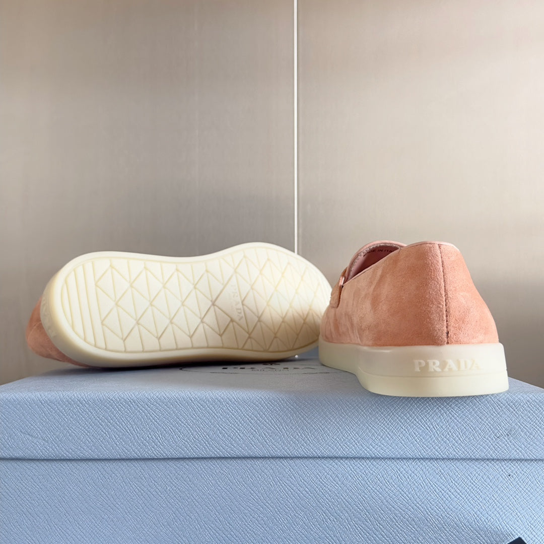 PRADA Pra Pink Suede Leather Loafers 25mm Rubber Sole