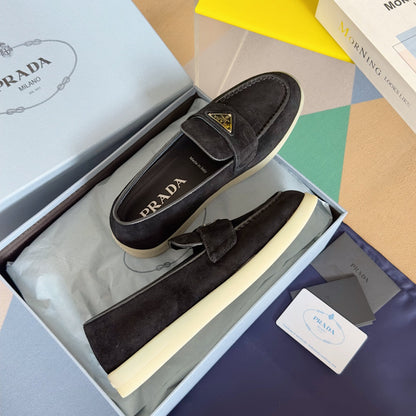 PRADA Pra Black Suede Leather Loafers 25mm Rubber Sole