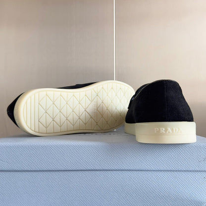 PRADA Pra Black Suede Leather Loafers 25mm Rubber Sole