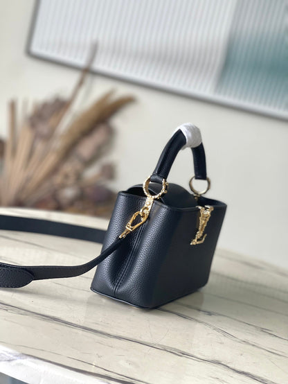 LOUIS VUITTON CAPUCINES EAST-WEST MINI 22 IN BLACK CALFSKIN GOLD HARDWARE