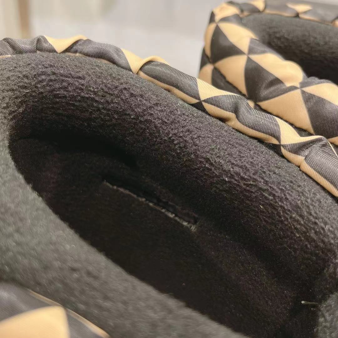 PRADA RE-NYLON SKI BOOTS BLACK AND BEIGE ATTACHED POUCH