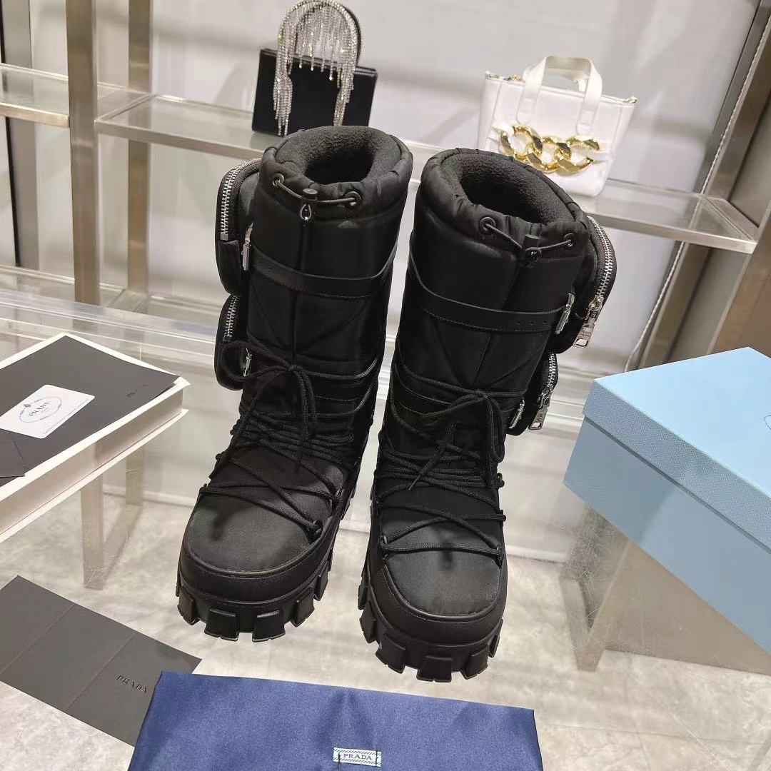 PRADA RE-NYLON SKI BOOTS BLACK ATTACHED POUCH