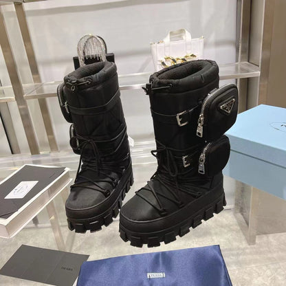 PRADA RE-NYLON SKI BOOTS BLACK ATTACHED POUCH