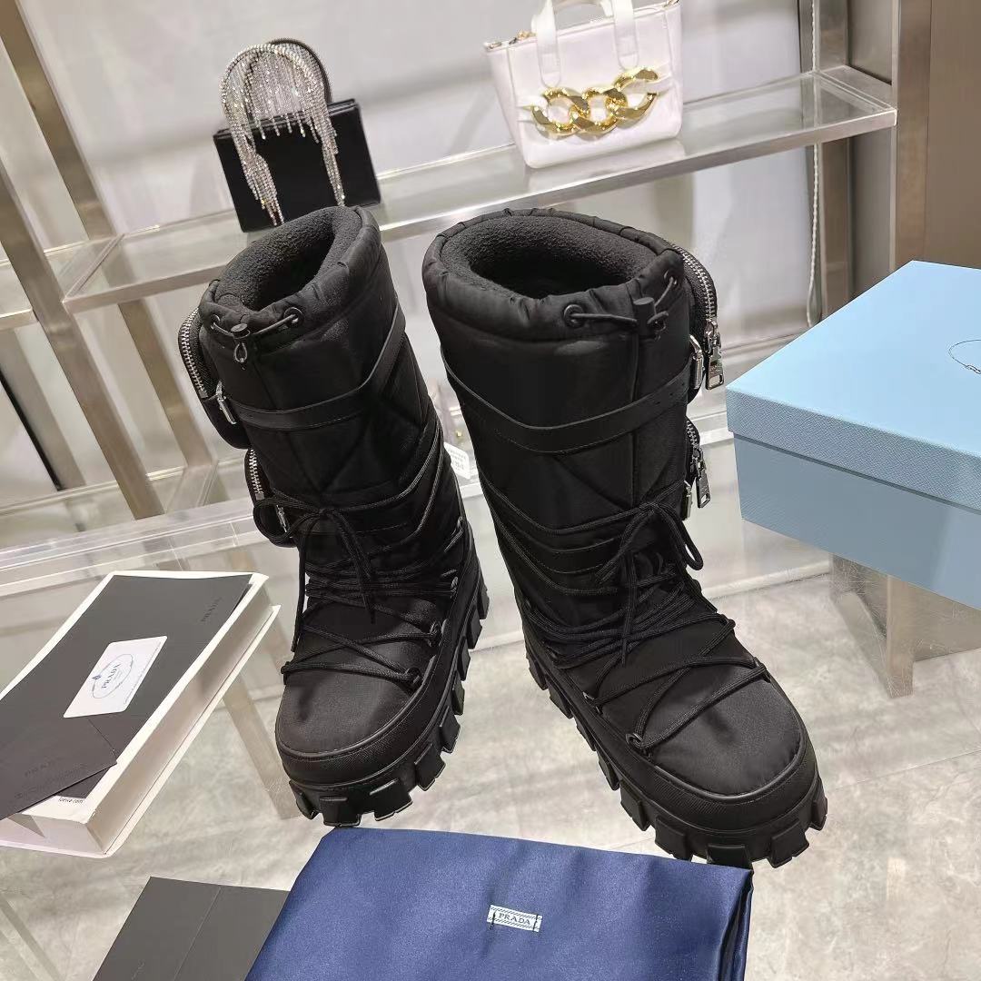 PRADA RE-NYLON SKI BOOTS BLACK ATTACHED POUCH