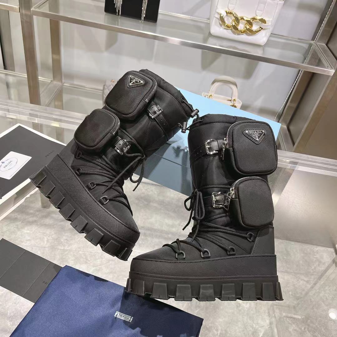 PRADA RE-NYLON SKI BOOTS BLACK ATTACHED POUCH