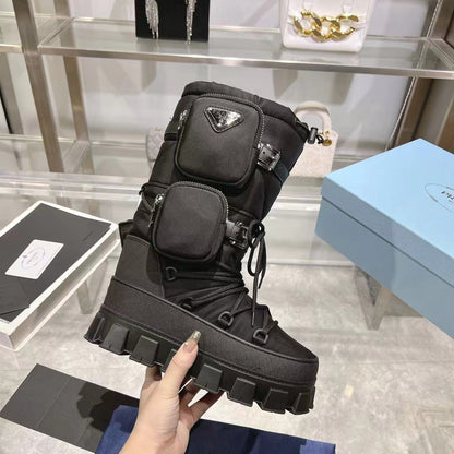 PRADA RE-NYLON SKI BOOTS BLACK ATTACHED POUCH