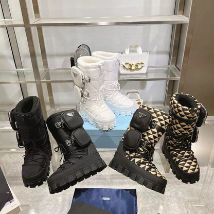 PRADA RE-NYLON SKI BOOTS WHITE ATTACHED POUCH