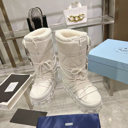 PRADA RE-NYLON SKI BOOTS WHITE ATTACHED POUCH