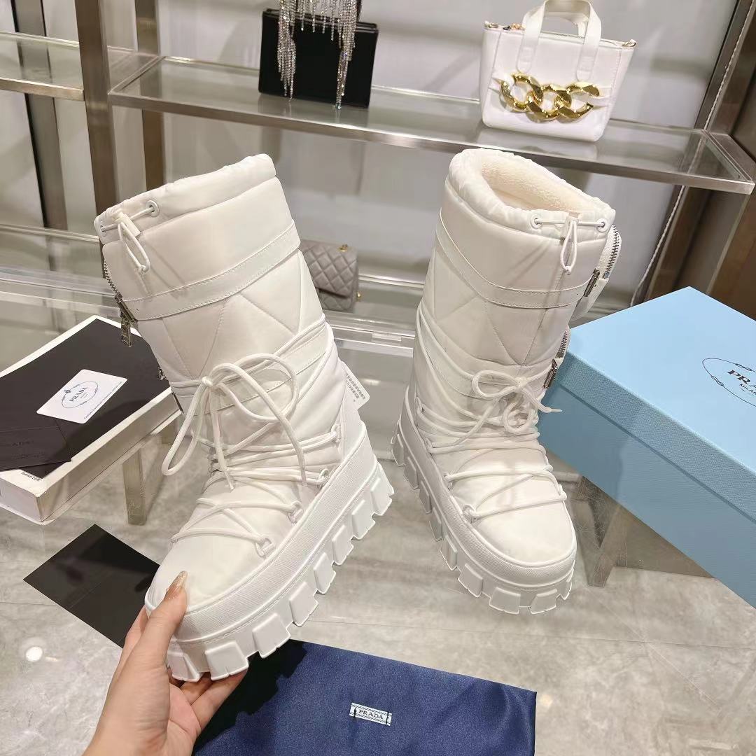 PRADA RE-NYLON SKI BOOTS WHITE ATTACHED POUCH