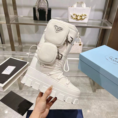 PRADA RE-NYLON SKI BOOTS WHITE ATTACHED POUCH