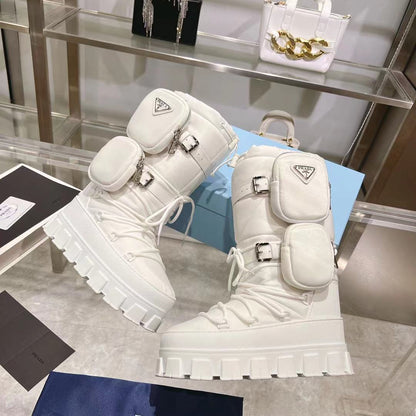 PRADA RE-NYLON SKI BOOTS WHITE ATTACHED POUCH