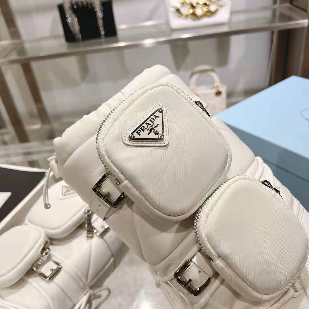 PRADA RE-NYLON SKI BOOTS WHITE ATTACHED POUCH