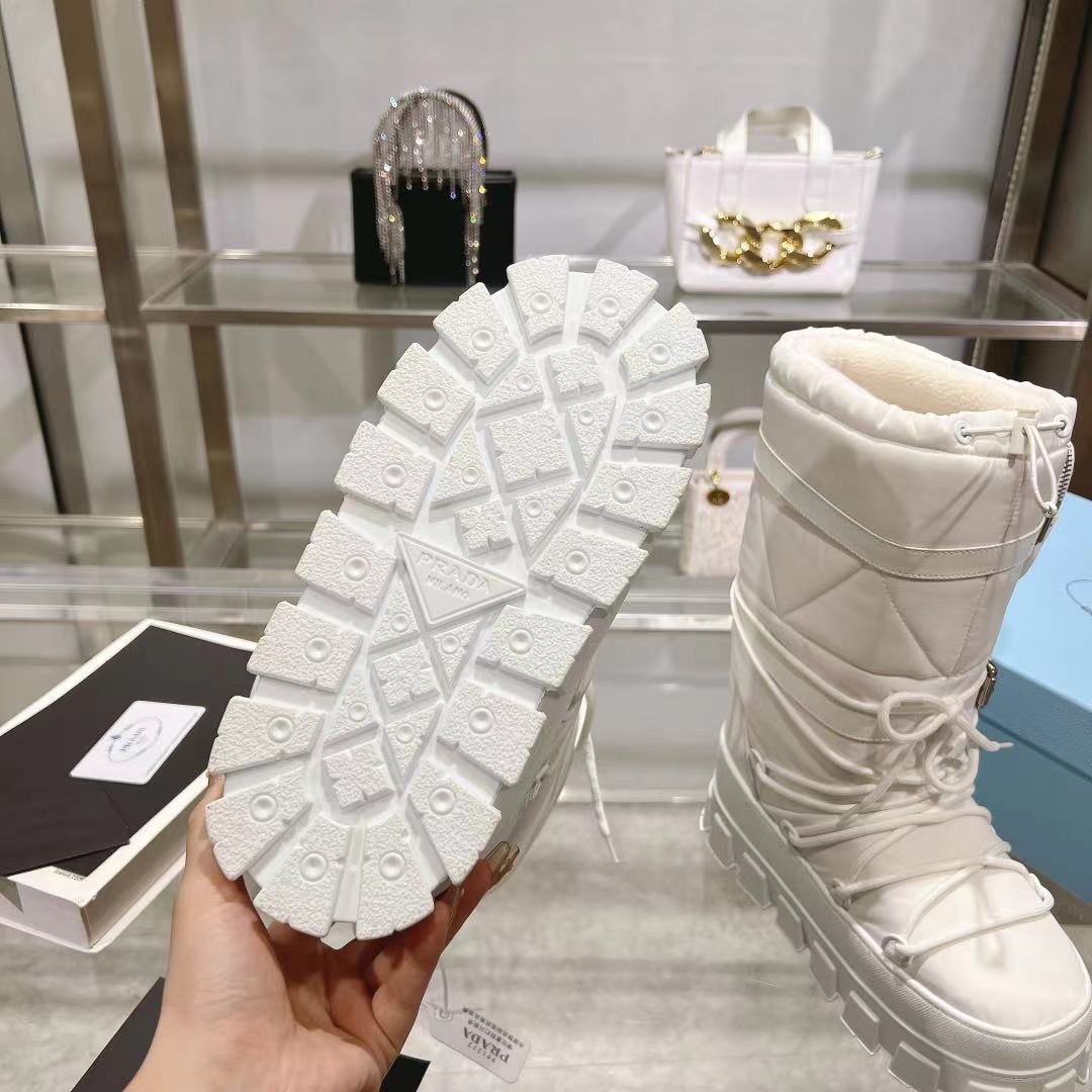 PRADA RE-NYLON SKI BOOTS WHITE ATTACHED POUCH