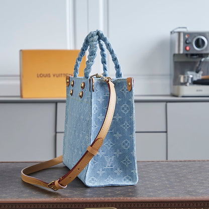 LOUIS VUITTON LET GO PM 28 IN LIGHT BLUE MONOGRAM DENIM GOLD HARDWARE