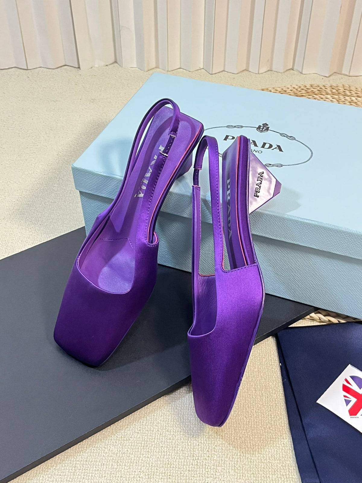 PRADA SQUARE TOE SLINGBACK PUMPS VIOLET SATIN