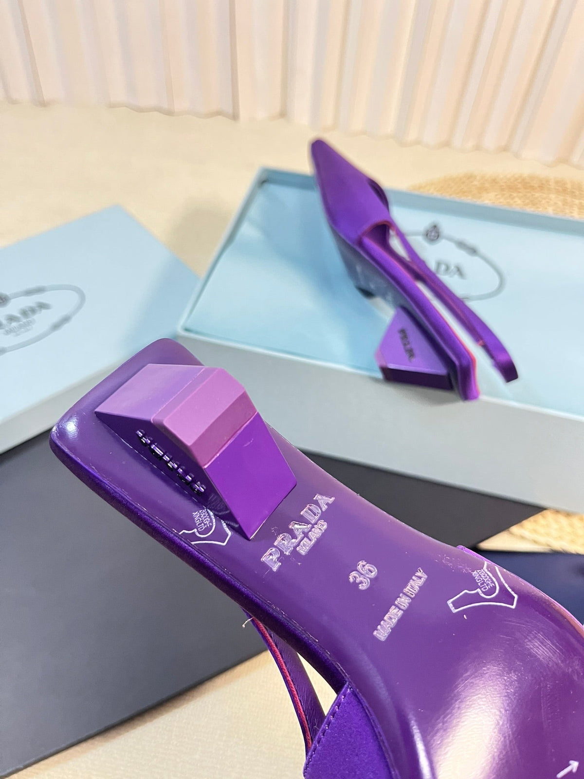 PRADA SQUARE TOE SLINGBACK PUMPS VIOLET SATIN