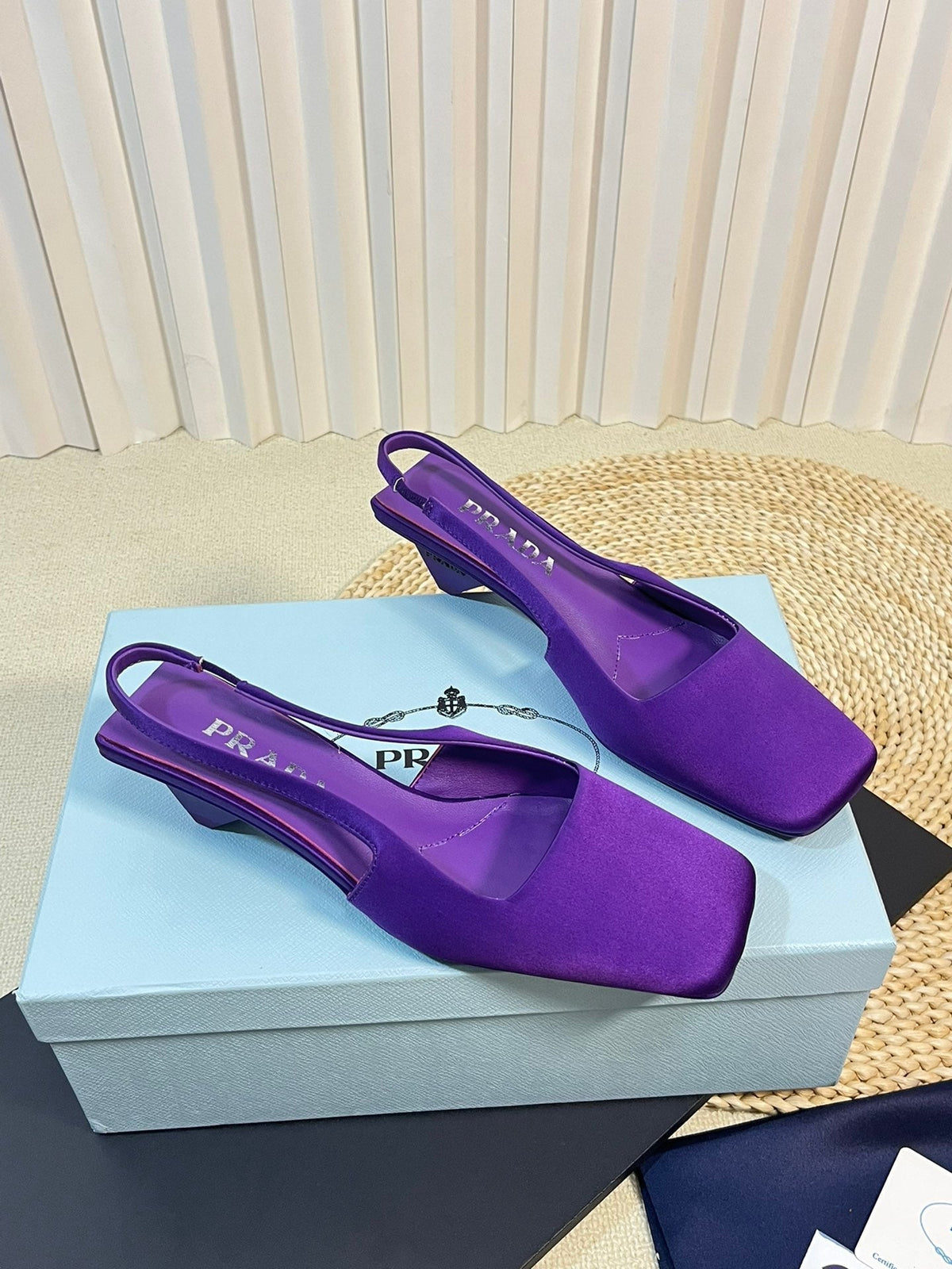 PRADA SQUARE TOE SLINGBACK PUMPS VIOLET SATIN