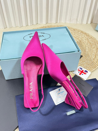 PRADA POINTED TOE SLINGBACK PUMPS BRIGHT PINK SATIN