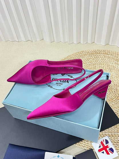 PRADA POINTED TOE SLINGBACK PUMPS BRIGHT PINK SATIN