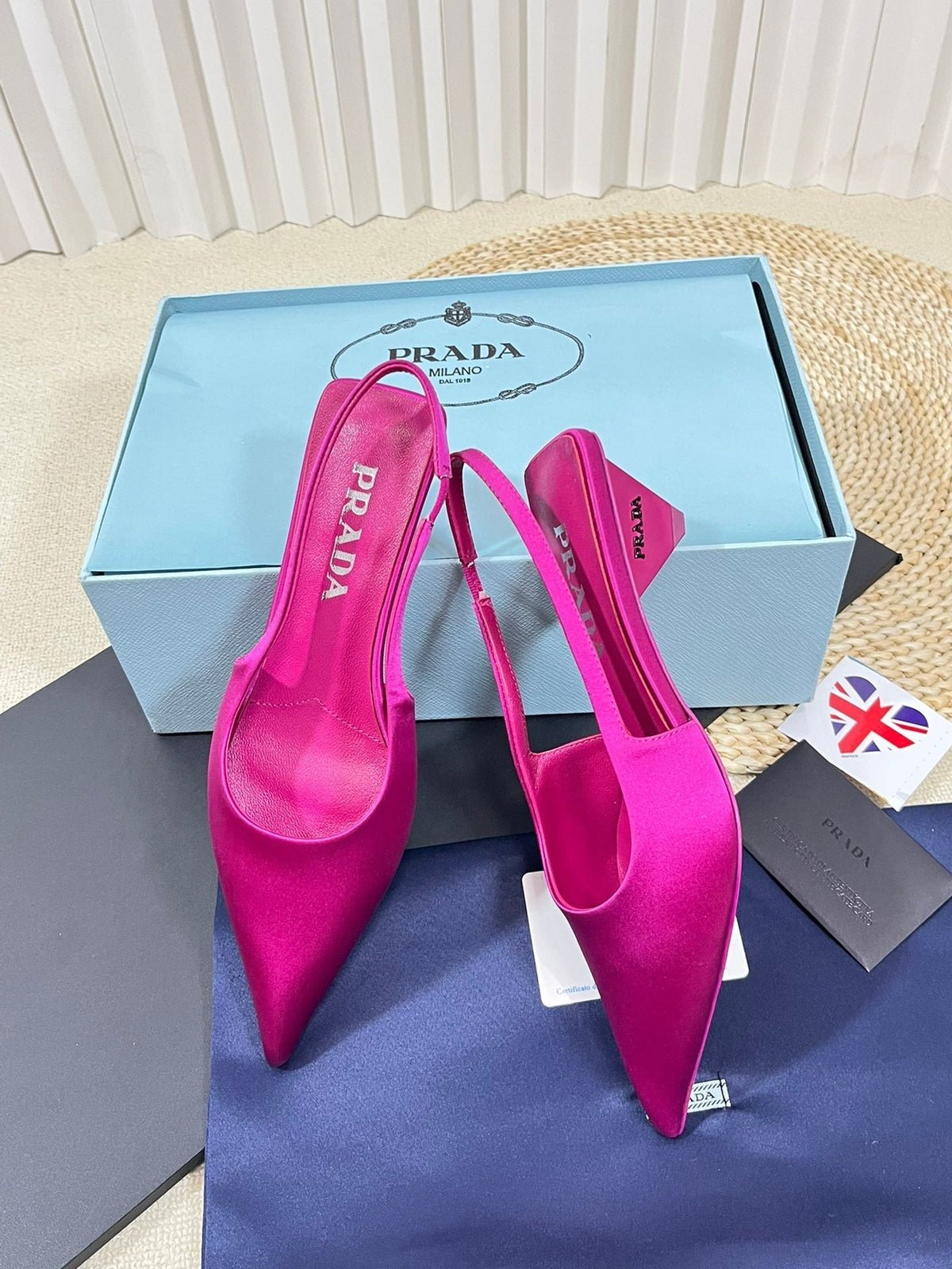 PRADA POINTED TOE SLINGBACK PUMPS BRIGHT PINK SATIN