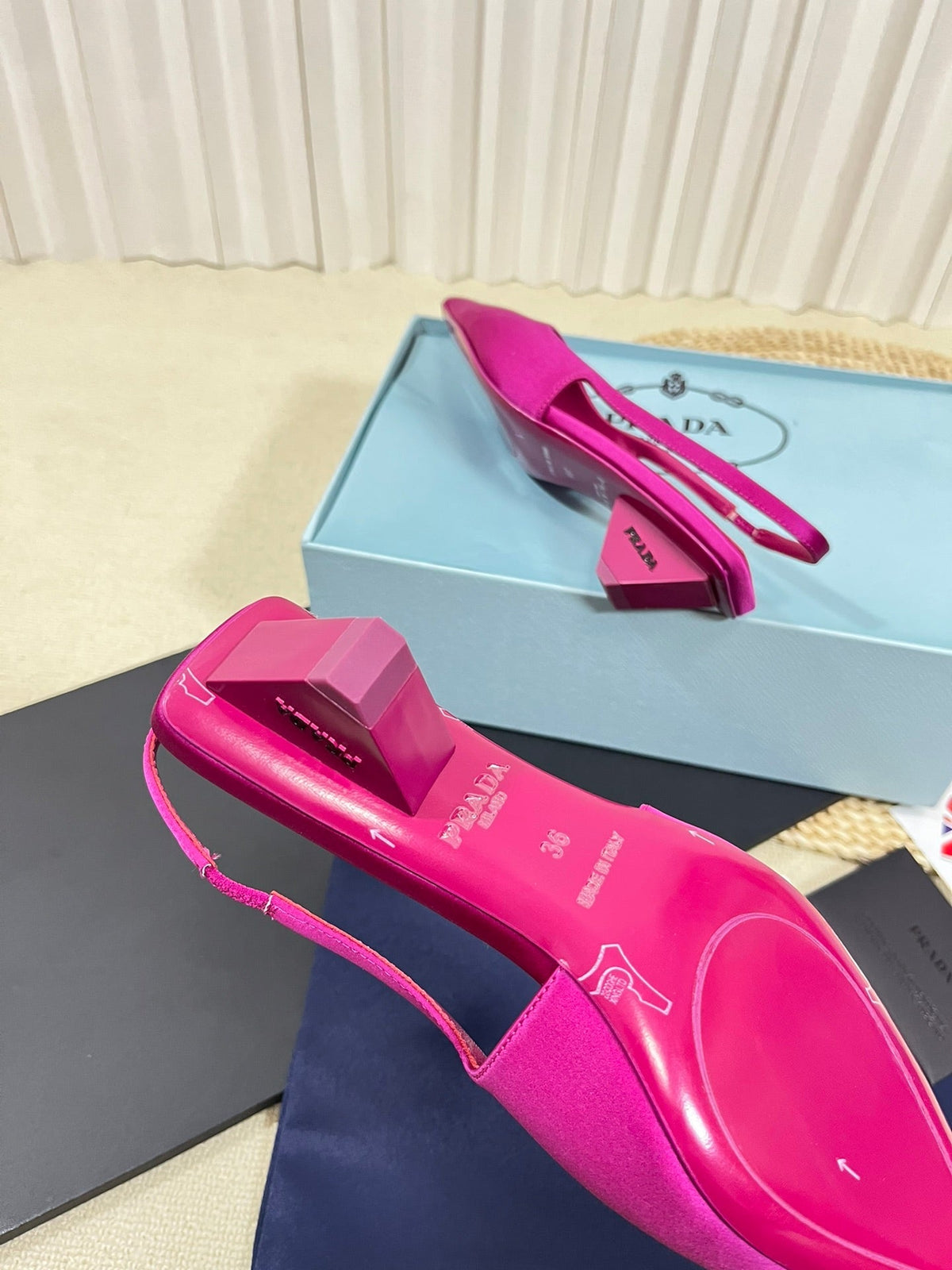 PRADA POINTED TOE SLINGBACK PUMPS BRIGHT PINK SATIN