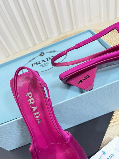 PRADA POINTED TOE SLINGBACK PUMPS BRIGHT PINK SATIN