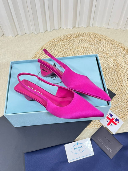 PRADA POINTED TOE SLINGBACK PUMPS BRIGHT PINK SATIN