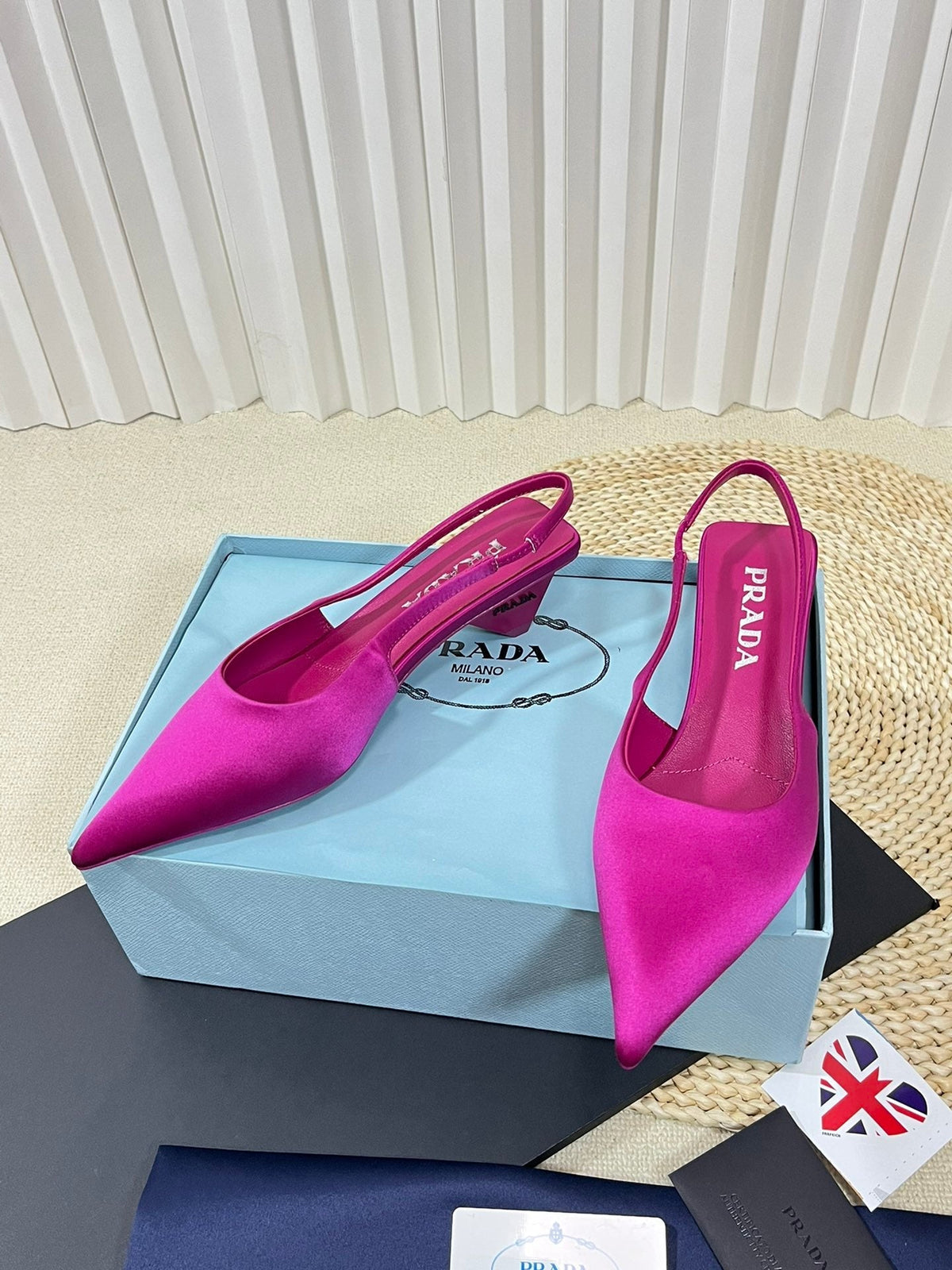 PRADA POINTED TOE SLINGBACK PUMPS BRIGHT PINK SATIN