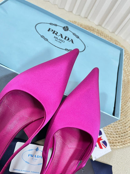 PRADA POINTED TOE SLINGBACK PUMPS BRIGHT PINK SATIN