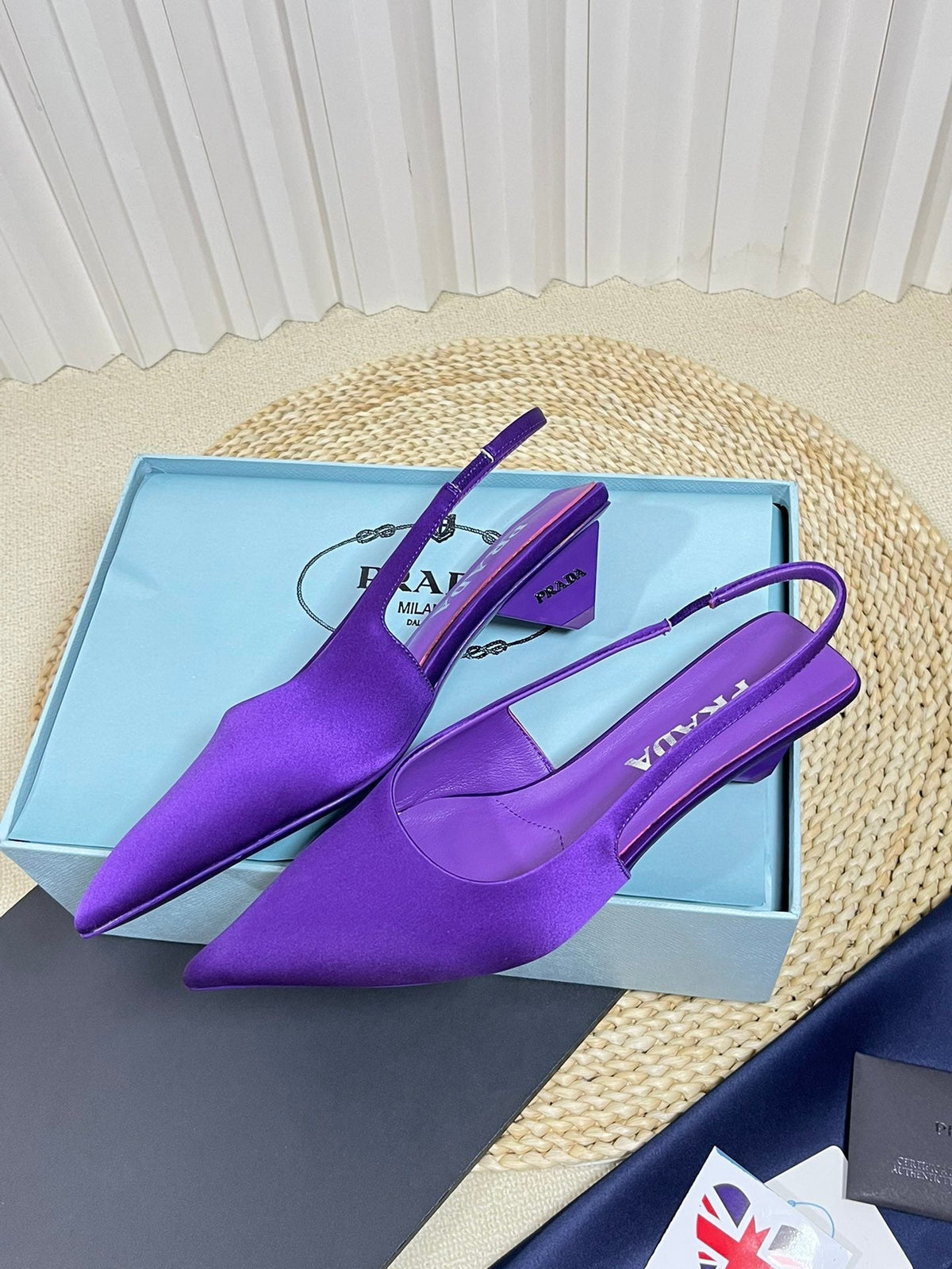 PRADA POINTED TOE SLINGBACK PUMPS VIOLET SATIN