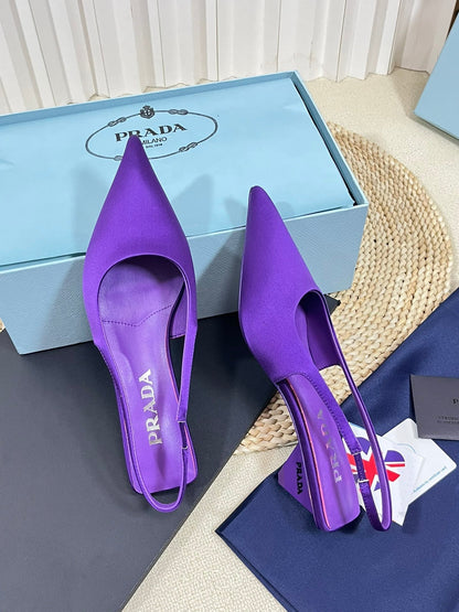 PRADA POINTED TOE SLINGBACK PUMPS VIOLET SATIN
