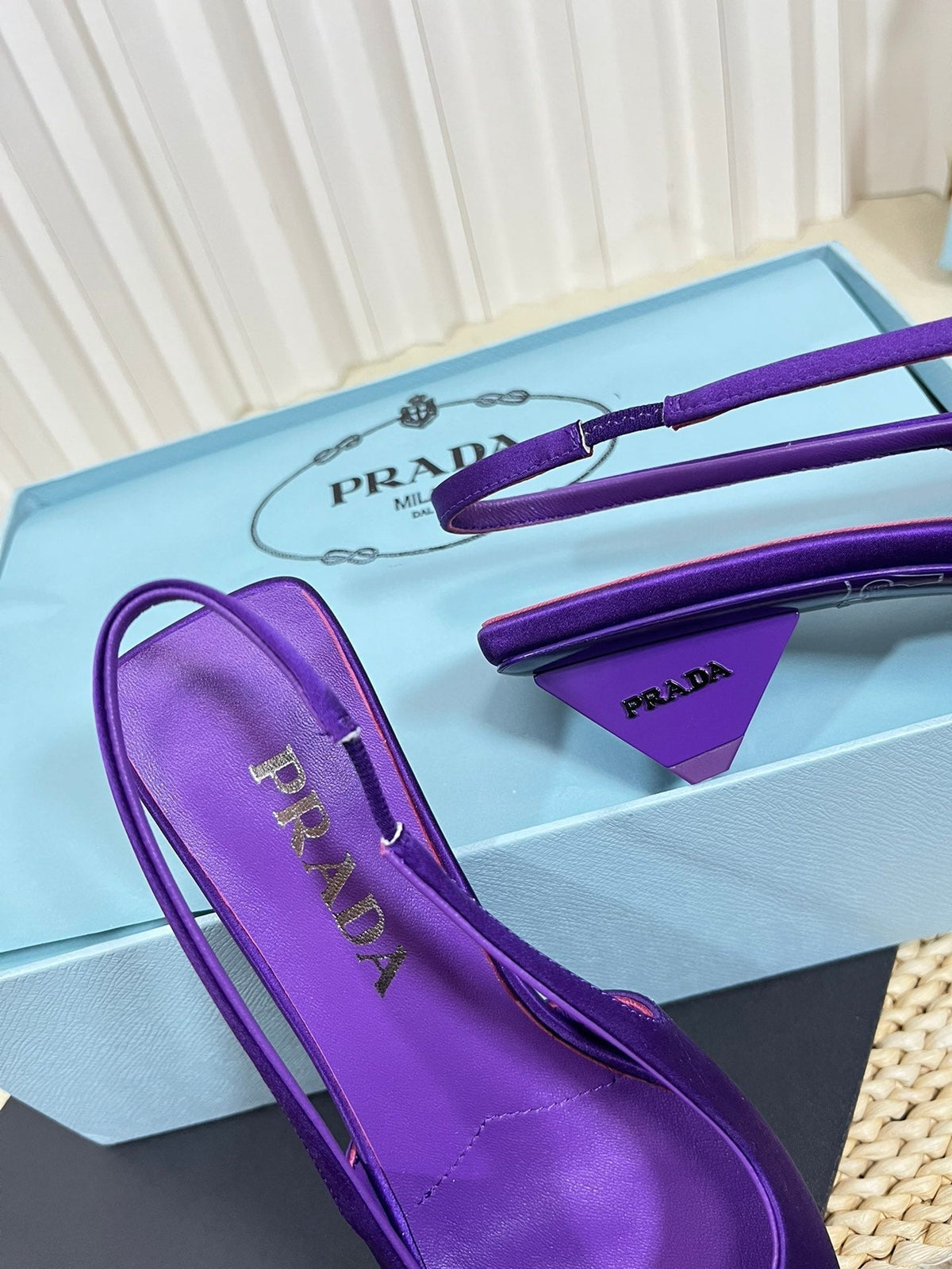 PRADA POINTED TOE SLINGBACK PUMPS VIOLET SATIN