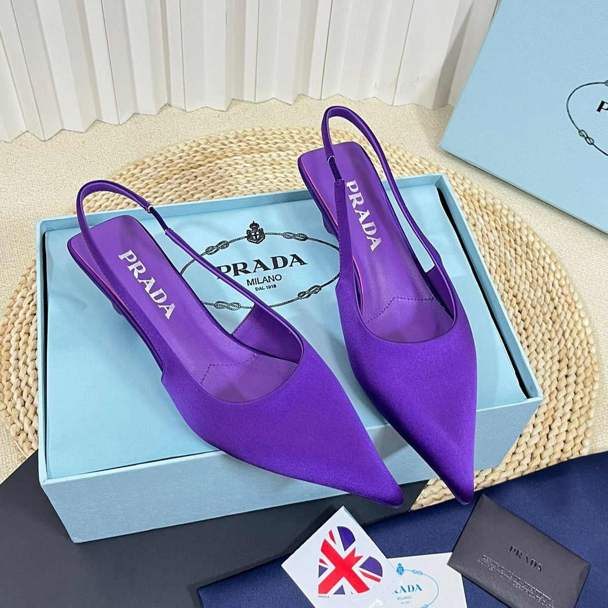 PRADA POINTED TOE SLINGBACK PUMPS VIOLET SATIN
