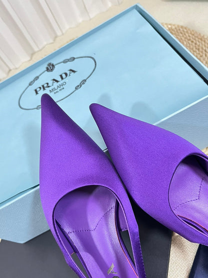 PRADA POINTED TOE SLINGBACK PUMPS VIOLET SATIN