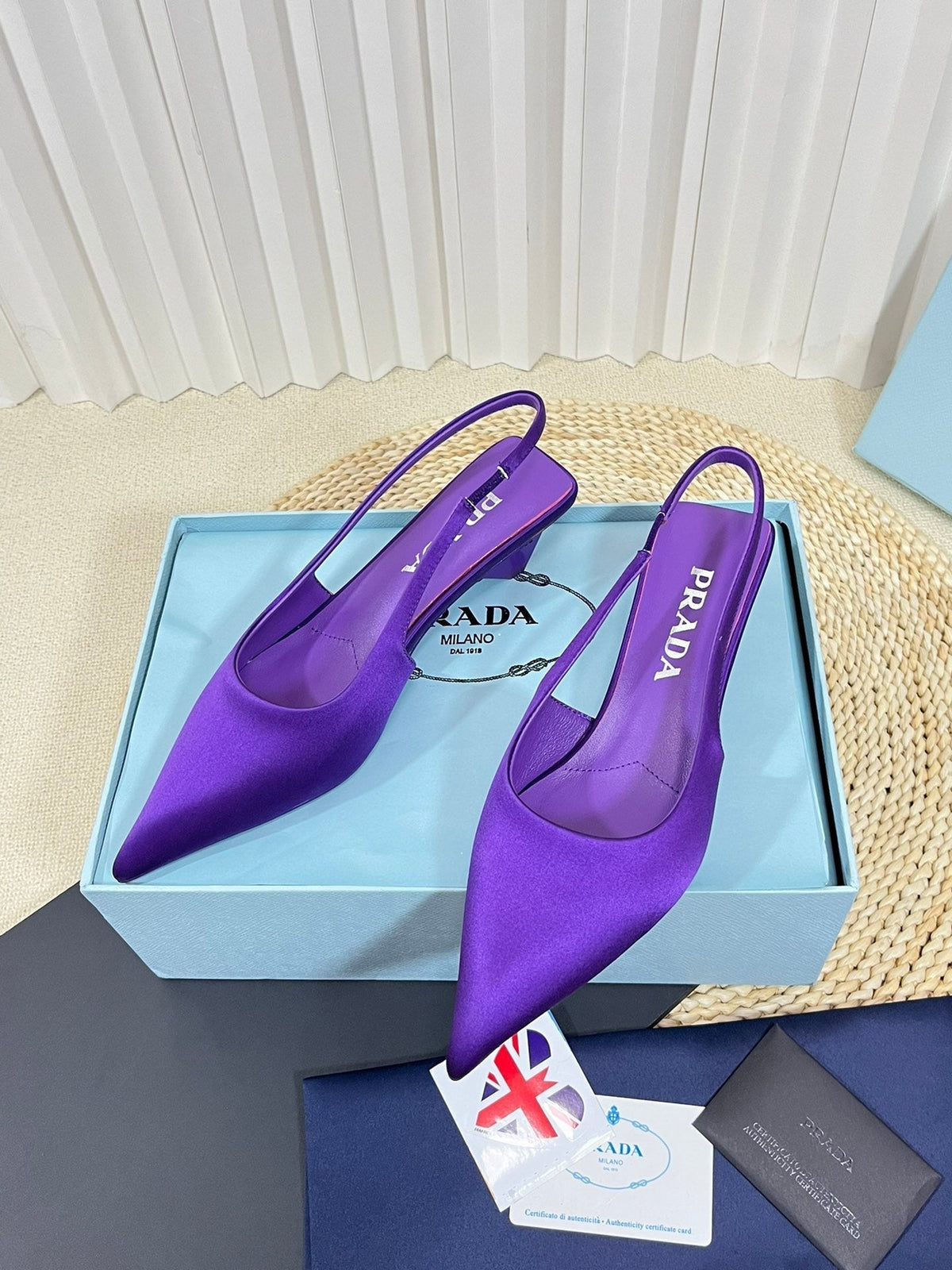 PRADA POINTED TOE SLINGBACK PUMPS VIOLET SATIN
