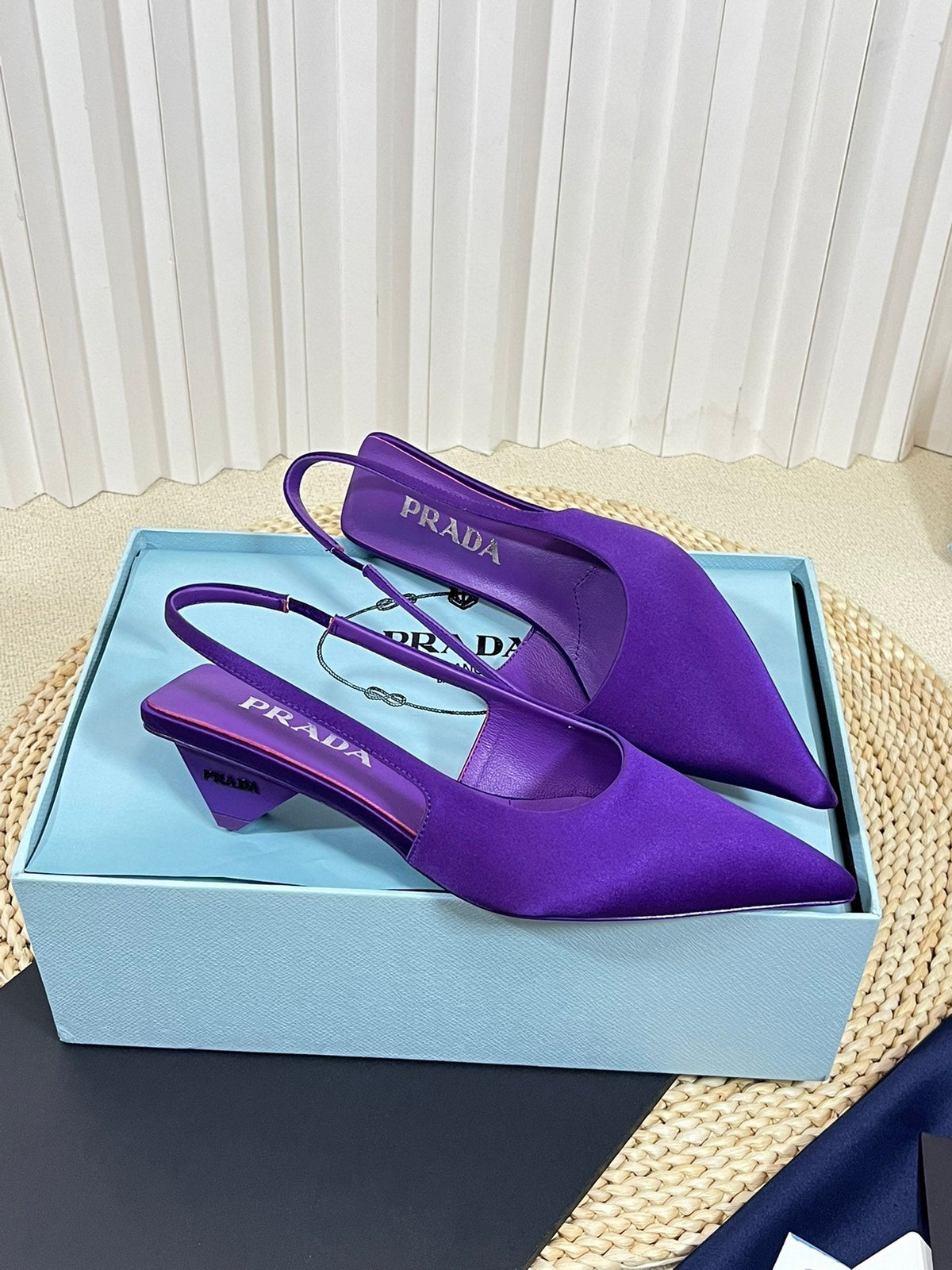 PRADA POINTED TOE SLINGBACK PUMPS VIOLET SATIN