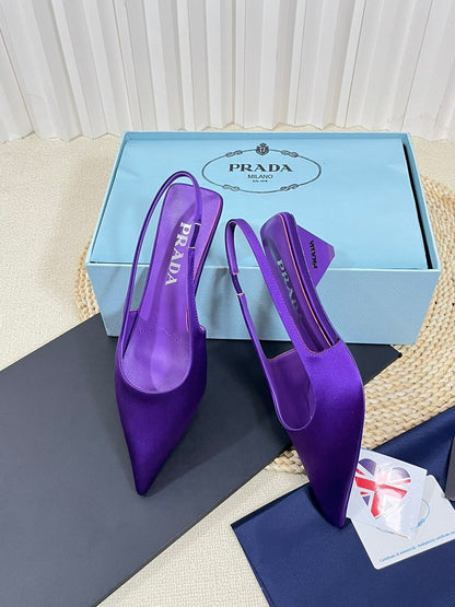 PRADA POINTED TOE SLINGBACK PUMPS VIOLET SATIN