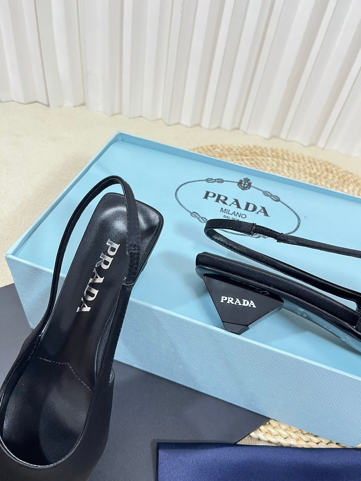 PRADA POINTED TOE SLINGBACK PUMPS BLACK SATIN
